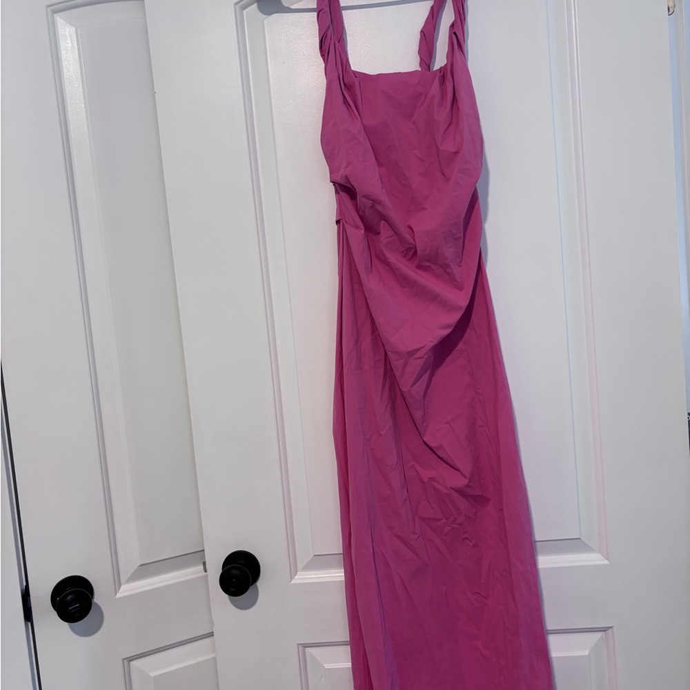 NEW Zara Pink Ruched Twisted Strap Midi Dress